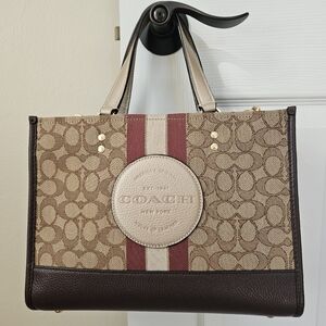 Coach Signature Stripe Tote - Brown and Cream